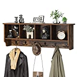 SHUANGZ Wall-Mounted Coat Rack Storage Shelf with 6 Dual Hooks, 42.5inch Wooden Entryway Hanging Shelf Floating Shelves for Living Room, Bathroom, Kitchen, Rustic Brown