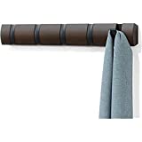 Umbra Flip Wall Mounted Floating Rack – Modern, Sleek, Space-Saving Hanger with Retractable Hooks to Hang Coats, Scarves, Purses and More, 5, Walnut/Black