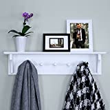 Ballucci Floating Coat and Hat Wall Shelf Rack, 5 Pegs Hook, 24', White