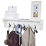 Brightmaison Mante Entryway Organizer with Key Holder and Coat Rack, 6 Hooks For Hanging Face Masks, 30' Wood White