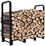 4ft Outdoor Firewood Rack, Artibear Upgraded Adjustable Heavy Duty Logs Stand Stacker Holder for Fireplace - Metal Lumber Storage Carrier Organizer, Bright Black