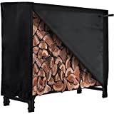Hykolity 4ft Firewood Log Rack with Cover Combo Set, Waterproof Outdoor Firewood Stacking Log Holder, Heavy Duty Firewood Storage Rack for Patio Deck Fireplace Tool