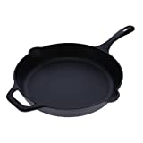 Victoria Cast Iron Skillet Large Frying Pan with Helper Handle Seasoned with 100% Kosher Certified Non-GMO Flaxseed Oil, 12 Inch, Black