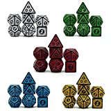 Poludie 5 Sets DND Dice, Polyhedral Dice Set (35pcs) with Leather Dice Bag, D&D Dice Set for Dungeons and Dragons, RPG, MTG Table Games (Window Lattice Carved Series)