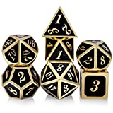 DNDND Metal Dice Set D&D, 7 die Metal Polyhedral Dice Set with Gift Metal Box and Gold Number for DND Dungeons and Dragons Role Playing Games (Black and Gold)