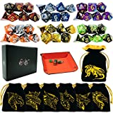 6 Sets DND Dice Double-Color Polyhedral Dice Dungeons and Dragons Rolling Dice for RPG MTG Table Games Dice Bulk with Free Six Drawstring Bags and PU Leather D&D Dice Tray