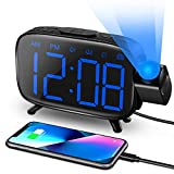 Digital Alarm Clock, AKKIGL Alarm Clocks for Bedrooms with FM Radio and USB Charger, Projection Alarm Clock with Dual Alarms, 7 Sounds, Snooze, Dimmable Large LED Display Clock for Kids Teens Adults
