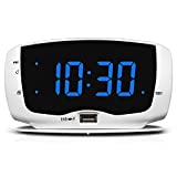 DreamSky Radio Alarm Clock with Dual USB Charging Ports for Bedroom, 1.4 Inches Blue Digits with Adjustable Dimmer, DST, Digital FM Radio Clock with Snooze 12/24H