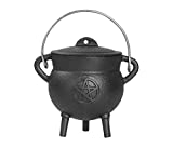 Cauldron -5.25 Inch Pentagram Pentacle Cast Iron Cauldron with Lid and Handle - Perfect Incense Smudge Kit Sage Holder Altar Ritual Burning Holder
