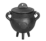 Cauldron -3.5 inch Triple Moon Cast Iron Cauldron with Lid and Handle - Perfect Incense Smudge Kit Sage Holder Altar Ritual Burning Holder