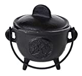 AzureGreen Home Fragrance Incense Holder Cauldrons Tree of Life Cast Iron Three Legged with Handle and Lid 5'