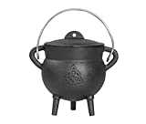 Cauldron -5.25 Inch Triquetra Cast Iron Cauldron with Lid and Handle - Perfect Incense Smudge Kit Sage Holder Altar Ritual Burning Holder