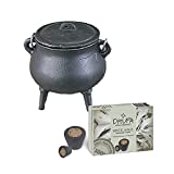 Cast Iron Cauldron with Lid and Carry Handle for Spells, Smudging, Ritual & Blessings | Includes 6 Free Incense Smudge Cups (2.5 Inch, OM)