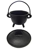 New Age Imports, Inc. Cast Iron Cauldron w/handle & lid, ideal for smudging, incense burning, ritual purpose, decoration, halloween decoration, candle holder, etc. (Pot Style 4' Dia (BR90))