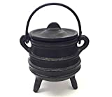 New Age Imports, Inc. Cast Iron Cauldron w/handle & lid, ideal for smudging, incense burning, ritual purpose, decoration, halloween decoration, candle holder, etc. (Ribbed Style 4' High, 2.25' Dia)
