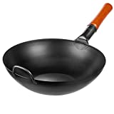 Yosukata Carbon Steel Wok Pan – 13,5 “ Woks and Stir Fry Pans - Chinese Wok with Flat Bottom Pow Wok - Traditional Chinese Japanese Woks - Black Steel Wok