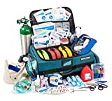 Scherber First Responder Bag | Fully Stocked Ultimate Professional EMT/EMS Trauma Kit | Reflective Bag w/10+ Compartments, Zippered Pockets, Dividers, Oxygen Access & 250+ First Aid Supplies - Blue