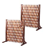 MYOYAY 2PCS Expandable Garden Fence Wooden Pet Gate 27.5 x 63 inch Retractable Expanding Fences Barrier Section Partition for Home Indoor Outdoor
