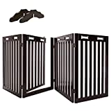 Arf Pets Free Standing Wood Dog Gate with Walk Through Door, Expands Up to 80' Wide, 31.5' High - Bonus Set of Foot Supporters