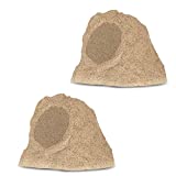 Theater Solutions by Goldwood B62S Wireless Rechargeable Bluetooth Outdoor 6.5 Inch Rock Speaker System – Sandstone, Set of 2, 200 Watts