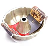 KITESSENSU 9 inch Non-Stick Cake Pans, 12 Cups Premium Fluted Cake Pans for baking, Heavy Duty Carbon Steel Tube Pan Baking Mold-Champagne Gold
