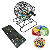 Yuanhe Deluxe Bingo Game Set-Metal Cage with Calling Board, 50 Bingo Cards, 300 Colorful Bingo Chips,75 Colored Balls