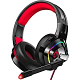 ZIUMIER Z66 Gaming Headset for PS4, PS5, Xbox One, PC, Wired Over Ear Headphone with Noise Isolation Microphone, LED RGB Light,Surround Sound for Laptop Computer, Red