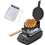 Wanjoin Stainless-Steel Bubble Waffle Maker, Electric Pancake Maker Machine with None Stick Coating, Flip Balance Heating Waffle Iron (Black)