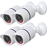 WALI Bullet Dummy Fake Simulated Surveillance Security CCTV Dome Camera Indoor Outdoor with One LED Light, Warning Security Alert Sticker Decal (TC-W4), 4 Packs, White