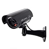 Dummy Security Camera, Fake CCTV Surveillance System with Realistic Red Flashing Lights and Warning Sticker for Indoor Outdoor (1, Black)