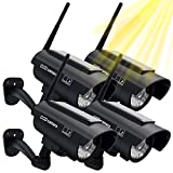 Fake Security Camera, Solar Powered Dummy Security Camera Simulated Surveillance System with Light Sensor and LED Light for Home and Businesses Security Indoor/Outdoor(4Pack, Black)