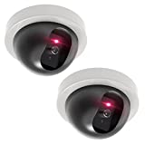 WALI Dummy Fake Security CCTV Dome Camera with Flashing Red LED Light with Security Alert Sticker Decals (SDW-2), 2 Packs, White