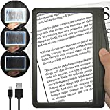 [Rechargeable] 3X Large Ultra Bright LED Page Magnifier with 12 Anti-Glare Dimmable LEDs (More Evenly Lit Viewing Area & Relieve Eye Strain)-Ideal for Reading Small Prints & Low Vision