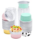 AOSYCO Dessert Cups with Lids, 100pcs 4 Colors Mixed Foil Cupcake Baking Cups, 5oz 125ml Disposable Foil Ramekins, Aluminum Pans, Containers, Muffin Cupcake Liners with Lids