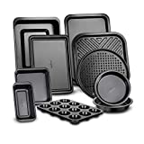 10-Piece Kitchen Oven Baking Pans - Deluxe Carbon Steel Bakeware Set with Stylish Non-stick Gray Coating Inside and Out, Dishwasher Safe & PFOA, PFOS, PTFE Free - NutriChef
