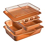 GOTHAM STEEL 6 Piece Non-Stick Bakeware Set Includes Baking, Cookie Sheet, Loaf Pan, Muffin Tin and More with Premier Ti-Cerama Copper Coating 100% PFOA Free, Graphite
