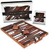 Crazy Games Backgammon Set - Classic Backgammon Sets for Adults Board Game with Premium Leather Case - Best Strategy & Tip Guide (Brown, Medium)