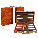 UNBOXMI Backgammon Set, 15 Inches Classic Board Game with Leather Case, Folding Board, Gift Package, Portable Travel Strategy Backgammon Game Set for Adults, Kids (37x24x4.6 cm, Brown)