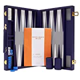 Deluxe Backgammon Set - Collector’s Edition Travel Backgammon Sets for Adults with Luxurious Board Game Case - Navy, 15 Inches