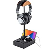 CastleLife Wood Headphone Stand Desktop Gaming Headset Holder with 2 AC Outlets and 3 USB Ports, Charging Station&Phone Stands, Height Adjustable Wood Earphone Table Game Accessories for Desktop Gamer