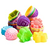 R HORSE 42Pcs Silicone Molds Cupcake Multi Flower Shapes Silicone Baking Cups Molds Non-Stick Donut Wrapper Molds Washable Muffin Molds Washable for Pan Oven Microwave Dishwasher (2 x 0.8 Inch)