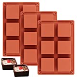 Ocmoiy 3 Pack Square Chocolate Candy Mold | 2' x 2' x 1' Silicone Baking Molds for Brownie/Truffles/Jello/Mousse Cake/Soap/Candle