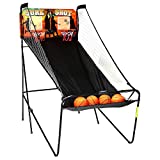 Hathaway Sure Shot Dual Electronic Basketball Arcade Game with Electronic Digital Scoring and Timer, Easy Folding for Storage, 4 Balls and 2 Nets, Black/Orange