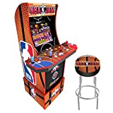 Arcade1Up NBA Jam WiFi Enabled Cabinet Style Electronic Basketball Game Arcade Machine with 3 Games, Riser, Padded Stool, and Light-Up Marquee