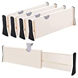 Drawer Dividers Organizer 4 Pack, Adjustable Separators 4' High Expandable from 11-17' for Bedroom, Bathroom, Closet,Clothing, Office, Kitchen Storage, Strong Secure Hold, Foam Ends, Locks in Place