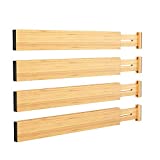BAMEOS Drawer Dividers Bamboo Separators Organization Expandable Organizers for Kitchen Bedroom Bathroom Dresser Office 4-pack