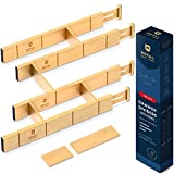Adjustable Bamboo Drawer Dividers with Inserts - Expandable Drawer Organization Separators for Kitchen, Dresser, Bedroom, Bathroom, 4-Pack (17'-22')