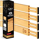 Adjustable Bamboo Drawer Dividers Organizers - Expandable Drawer Organization Separators For Kitchen, Dresser, Bedroom, Bathroom and Office, 4-Pack (Small (up to 16')) (Natural)