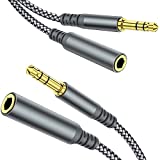 Headphone Extension Cable, [2-Pack, 6.6ft Hi-Fi ] 3.5mm Extension AudioMale to Female Aux Adapter Hi-Fi Sound Stereo Extender Cord for Headset, iPhone, iPad, Smartphones, Tablets & More (Grey)