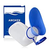 AWOKEN Unisex Urinal, Portable Toilet Urinal for Men and Women, Pee Bottle with a Lid and Funnel for Elderly Kids and Patients for Camping Outdoor Travel (1x Urinal - White and Blue)